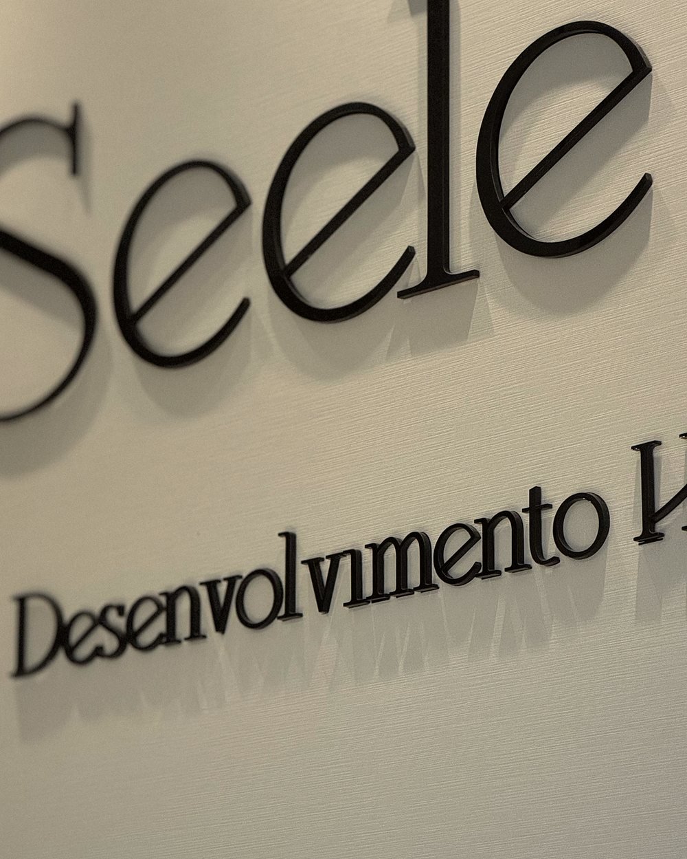 Letreiro da Seele na parede da recepção